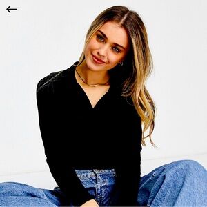 New Look long sleeve polo collar top in black